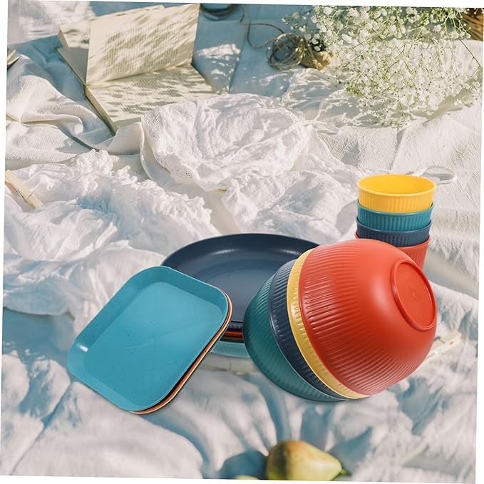 OUNONA 1set Unbreakable Dinnerware Set Stylish Plates and Bowls for Outdoor Events Lightweight Tableware for Camping and Bbq Black Dishwasher Safe