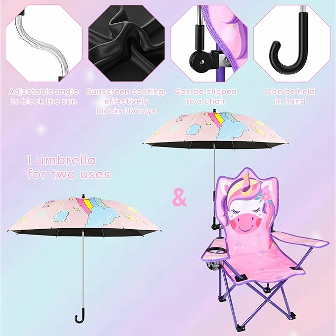 PLULON Kids Beach Chair with Umbrella Folding Lawn and Camping Chair with Summer Shade for Beach Pool Travel and Outdoor (for 1-5 Years Old)