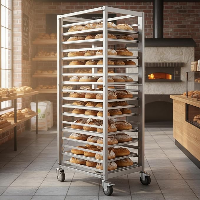 18 Tier Aluminum Home Commercial Kitchen Bakery Cooling Rack with 4 Wheels Commercial Kitchen Bun Pan Sheet Pan Rack for Restaurant Cafeteria Pizzeria