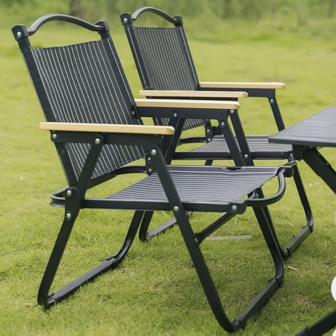 2-Pack Portable Folding Fishing Chair with Thickened Steel Frame Solid Wood Armrests &amp Teslin Fabric - Lightweight Collapsible for Hiking Beach Backpacking &amp Picnic