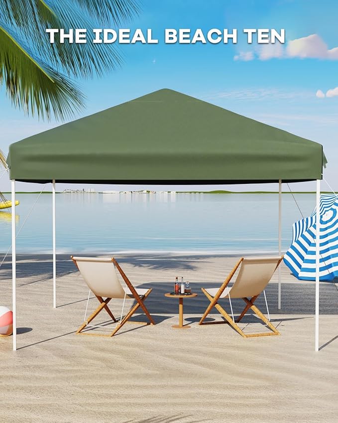 10x10 FT Pop Up Canopy Tent – Outdoor Sun Shade Shelter 3 Adjustable Heights Easy Setup 4 Sandbags &amp Carry Bag Great for Camping Backyard Parties Commercial Storage – Green
