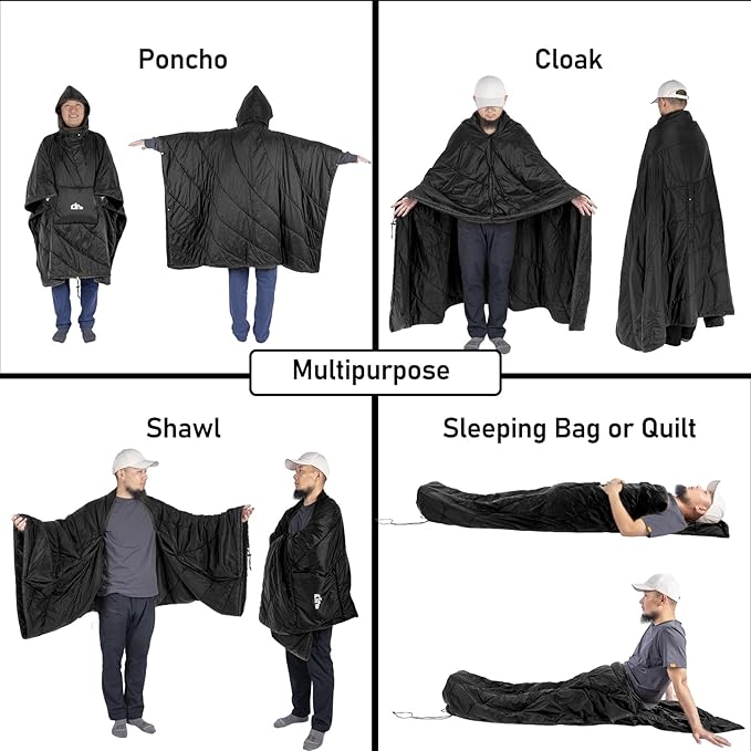 iClimb 1 Hooded 3M Thinsulate Insulation Warm Blanket and 1 Mini Folding Table Ultralight Compact for Adults Outdoor Camping Backpacking Hiking