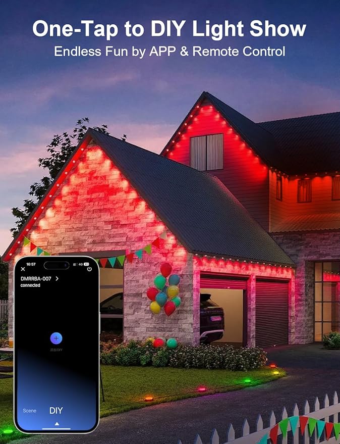Nexillumi Permanent Outdoor Lights for House 100ft Smart RGB LED Lights Outside with 16 Million DIY Colors IP67 Waterproof Eternity Eaves Lighting for Christmas Halloween Holiday Daily Decorations