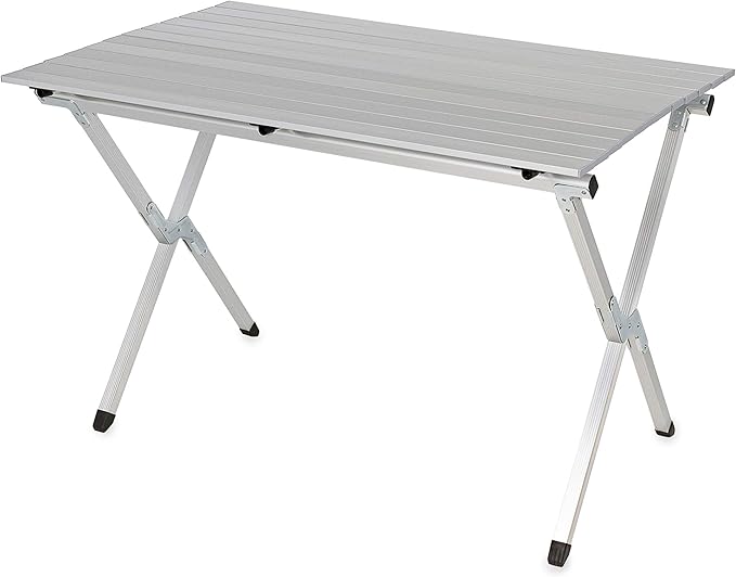 Camco Aluminum Roll-Up Campsite Table with Carrying Bag - Ideal for Tailgating Camping The Beach Parties and More - Lightweight Design and Rust Resistant (51896)