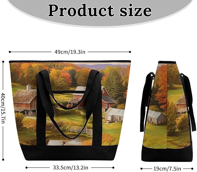 Insulated Shopping BagLarge Reusable Cooler Bags Country Farm Printed Foldable Shopping BagTravel Waterproof Shoulder Bag