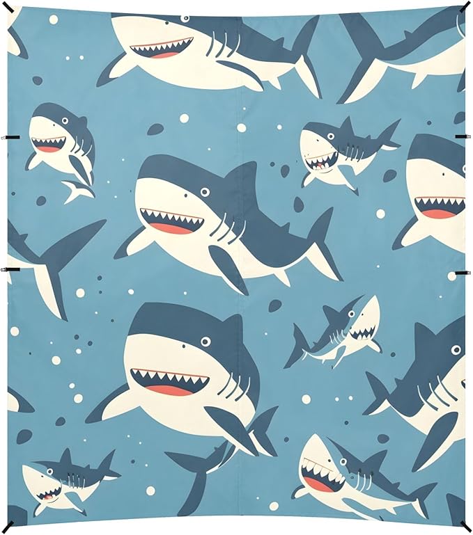 Cute Sharks Camping Sun Shelter Beach Tent Portable Beach Sun Shade Outdoor Canopy for Camping Trips Fishing Picnic
