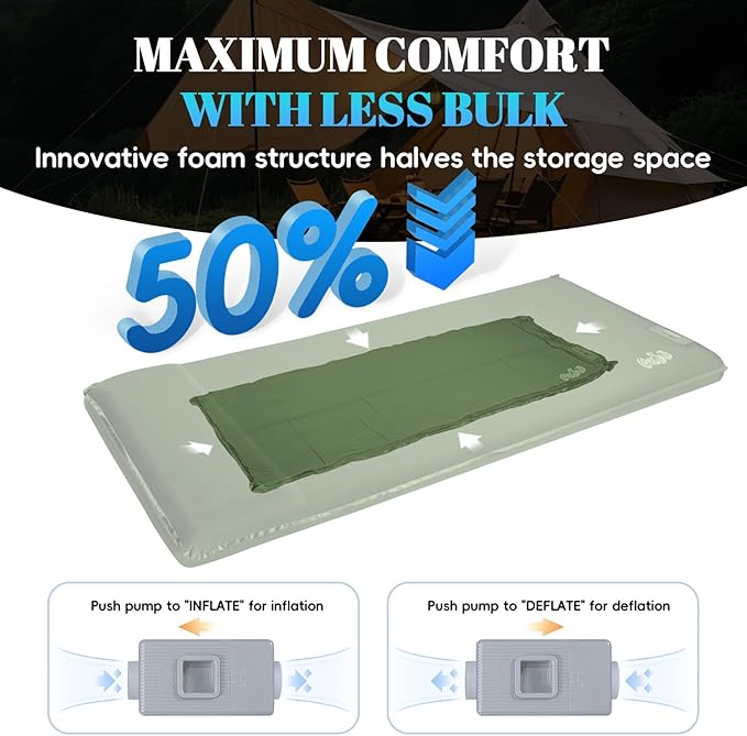 Camping Sleeping Pad Self Inflating Sleeping Pad with Electric Pump 3.2 Ultra-Thick Memory Foam Sleeping Mat with Pillow Camping Mattress Compact for Backpacking Hiking Traveling