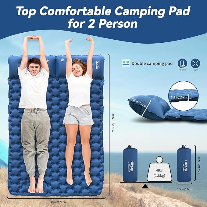 HiiPeak Sleeping Pad for Camping- Ultralight Inflatable Sleeping Mat with Built-in Foot Pump Upgraded Durable Compact Camping Air Mattress for Tent Backpacking Hiking (New Blue Double)