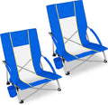 Romswi Low Beach Chairs for Adults 2 Pack Lightweight Folding Sand Chairs with Breathable Mesh Back &amp Cup Holder Portable Compact Camping Chairs 400lbs CapacityBlue