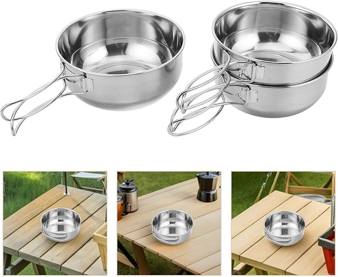 COHEALI Outdoor Stainless Steel Camping Bowl Set Foldable 650ml Large Bowl Portable Multifunctional Picnic and Hiking Tableware for Travel and Backpacking