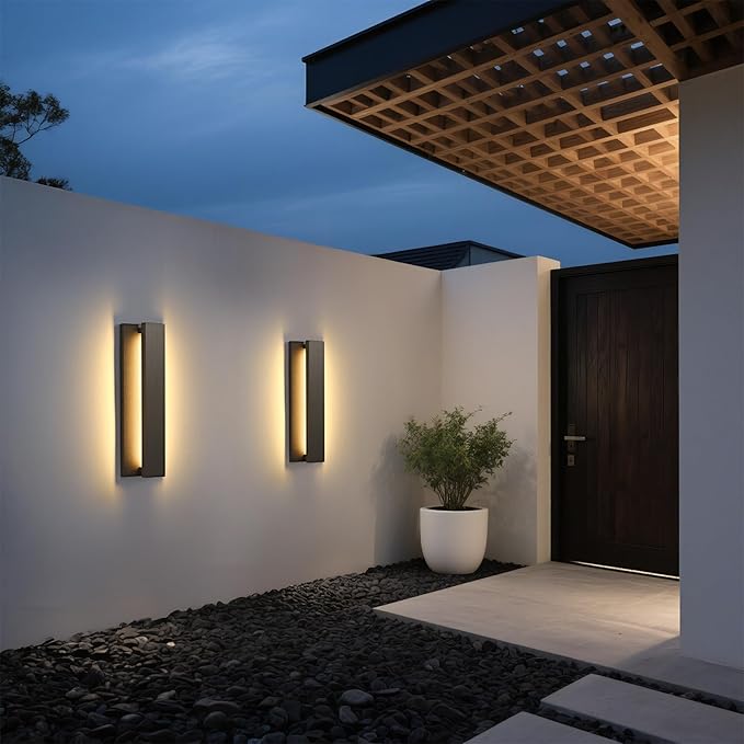 15.7 in Modern Outdoor Wall Light Fixtures 3000K LED Exterior Lighting Fixtures Long Black Outside Porch Light for House Garage Patio Door2 Pack
