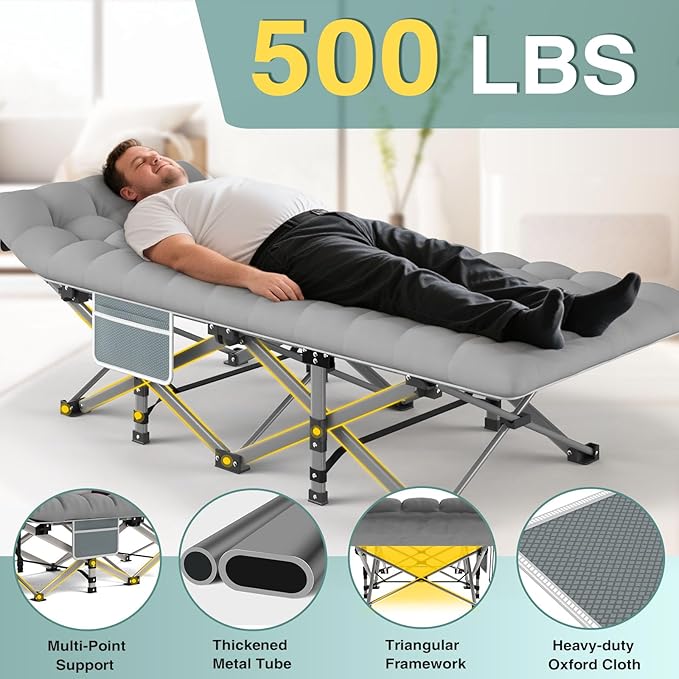 ZENPETIO 28In Folding Camping Cot for Adult Portable Sleeping Cot with Mattress Outdoor Heavy Duty Cot Bed for Camp with Carry Bag for Home Office Camp Travel Vacation(Max Loading 500lbs)