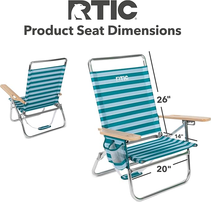 RTIC Beach Chair Folding Lounge Reclining Portable High Back Chairs for Adults Camping Pool with Cup and Accessory Holder Padre Island