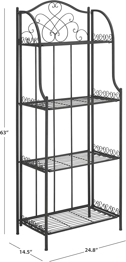 SAFAVIEH Outdoor Collection Amaris Victorian Scroll Antique Black 4-Tier Shelf Baker's Rack (Fully Assembled)