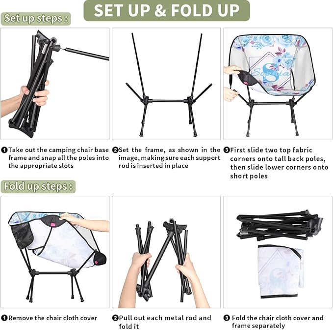 Camping Chair Personalized Backpacking Chair Lightweight Portable Folding Customized Name Chairs for Beach Sport Hiking (Light Blue Purple)