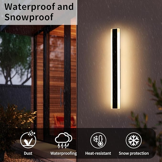 Outdoor Wall Light Fixture 31.4inch Black Modern Linear Exterior Sconce IP65 Waterproof Dimmable 3000K-6000K with Remote Control Wall Mount Garage Lighting for Porch Patio Yard House