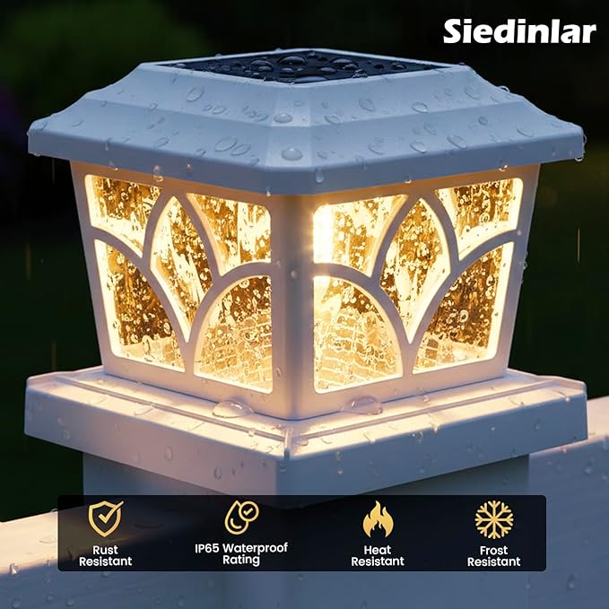 SIEDiNLAR Solar Post Cap Lights Outdoor 4 Modes 40 LEDs Aluminum Glass Deck Post Light for 4x4 5x5 6x6 Vinyl Wooden Posts Fence Patio Decor Warm White &amp Cool White Dynamic Lighting White (8 Pack)
