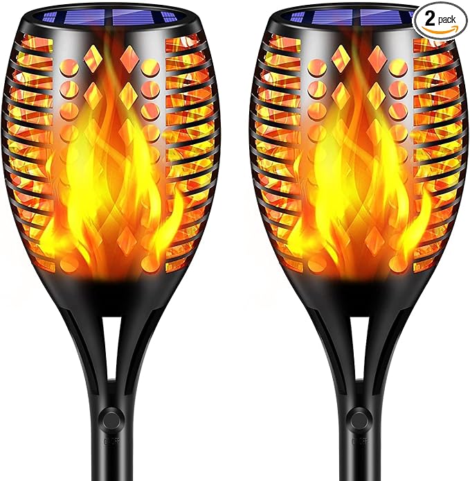 TomCare Solar Lights 43 Waterproof Flickering Flames 96 LED Torches Outdoor Landscape Decoration Lighting Auto On/Off Pathway Lights for Garden Patio Yard Black(2)