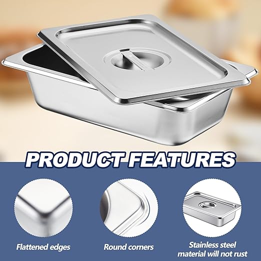 Mifoci Stainless Steam Hotel Pan with Lid 2-1/2 Inch Deep Steam Table Pan Restaurant Supplies Reusable Anti Rust Catering Storage for Home Party Restaurant Hotel Buffet(6 Sets1/4 Size)