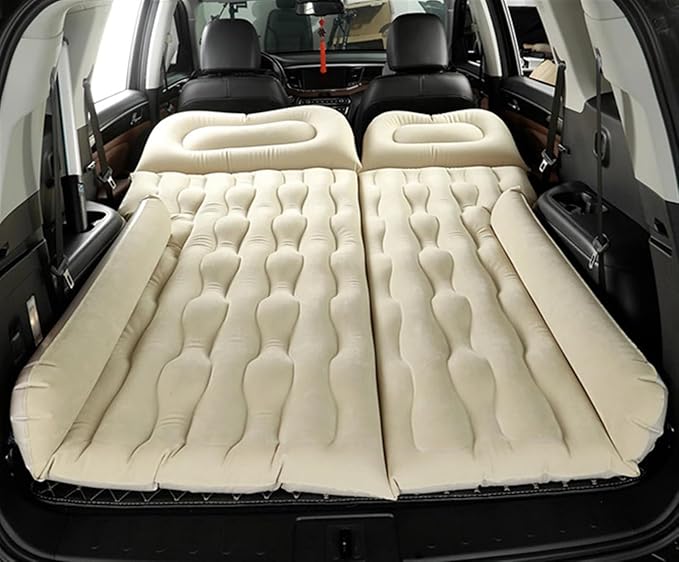 Car Inflatable Mattress Car Camping Travel Mattress Car Inflatable Mattress with Air Pump Suitable for Camping Self-Driving Travel (Beige)