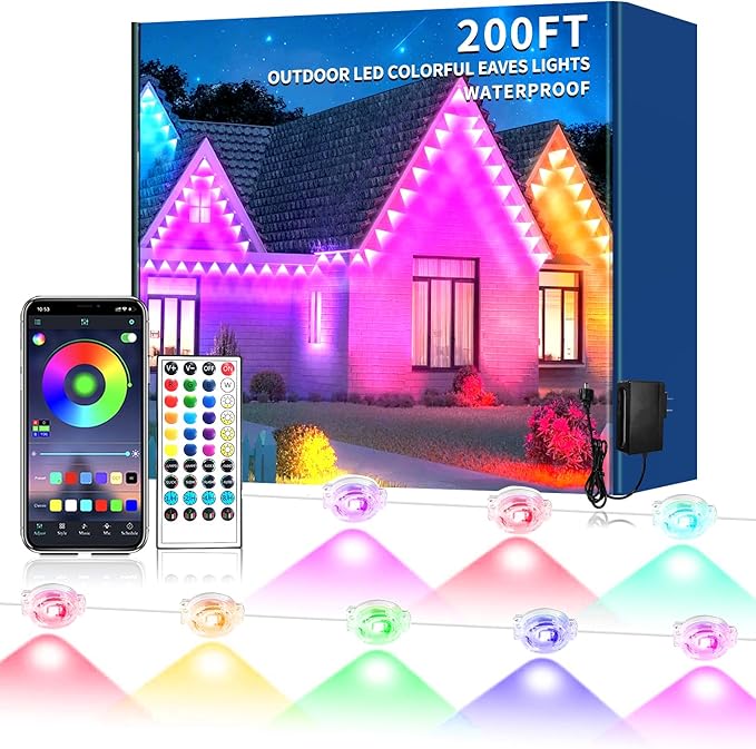 200FT Permanent Outdoor Lights for HouseWaterproof Smart RGB LED Eaves Lightspermanent outdoor lights with App/Remote ControlMusic synchronisationfor HouseHalloweenRoofChristmas Decorations