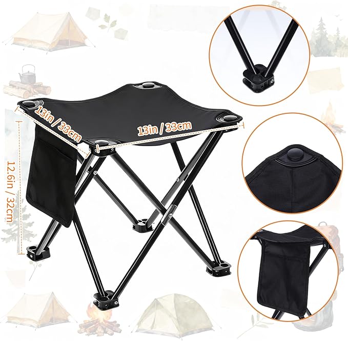2 Pack Portable Ultralight Folding Camping Chair and 2 Pack Folding Camping Stools with Carry Bag for Outdoor Hiking Fishing Mountaineering Lawn Picnic Beach Travel(Black)