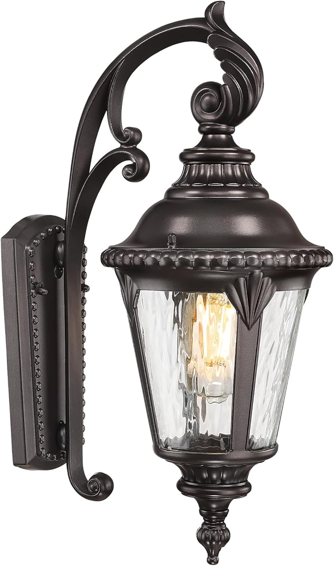 Emliviar 19.7 Outside Wall Sconce Porch Light with Oil Rubbed Bronze Finish Water Ripple Glass Front Door Wall Lighting for Yard XE265B-S ORB-SW