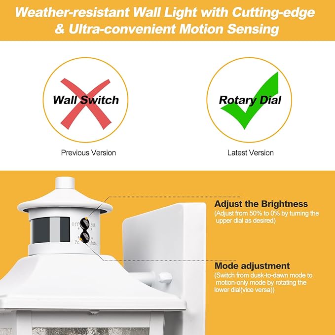 White Motion Sensor Outdoor Wall Light 2 Packs Dusk to Dawn Outdoor Wall Lighting Waterproof Exterior Light Fixture Modern Porch Light Outside Wall Mount for House Patio Garage Anti-Rust
