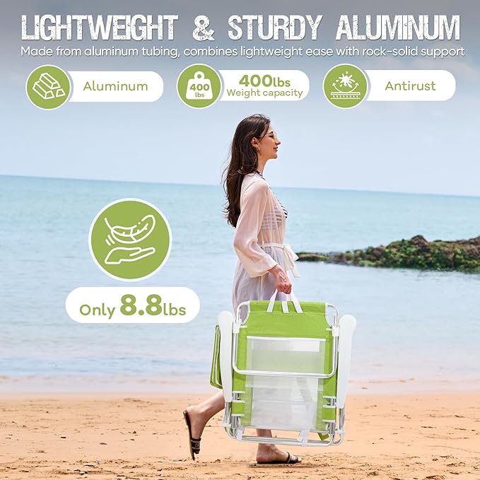 Old Bahama Bay Backpack Beach Chair 2 Pack Aluminum Lightweight Reclining 5-Position Lounge Chair for Adults Heavy Duty Support 400 LBS Portable Folding with Cooler Bag Camping Chair for Sand Outdoor