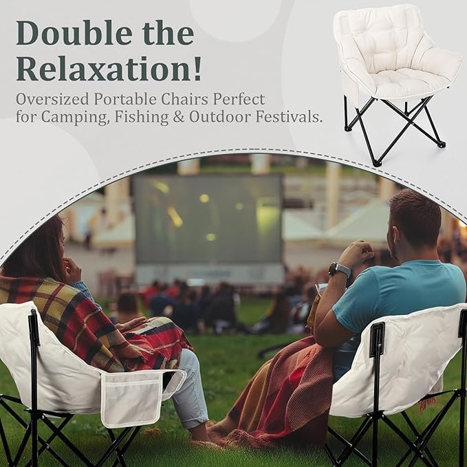 Redbaker 2 Pack Padded Camping Chair Oversized Portable Fishing Lawn Chair Light Weight Camp Outdoor with Padded Seats and Side Pocket for Camping Fishing Backyard Festival