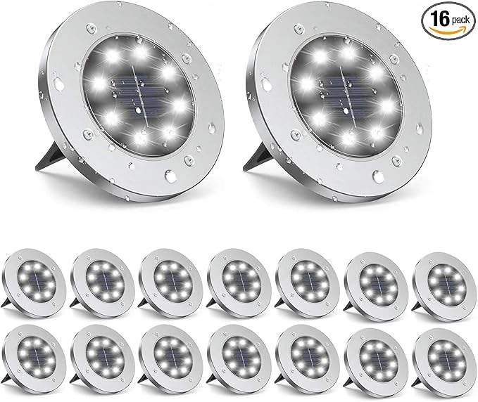 ZGWJ Solar Ground Lights16 Pack Waterproof Solar Garden Lights Upgraded Outdoor Garden Waterproof Bright in-Ground Lighting Landscape Lighting for PathwayYardDeckLawnPatioWalkway White
