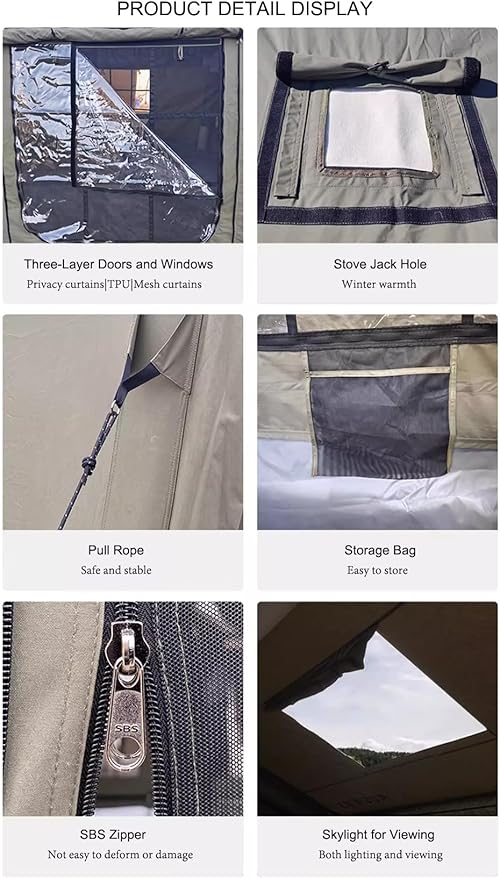 Cotton Canvas flatable Tent with Detachable TPU Windows and Pump2/3/4 Person Pop-Up Tent with Stove Jack Hole &amp Cable Hole