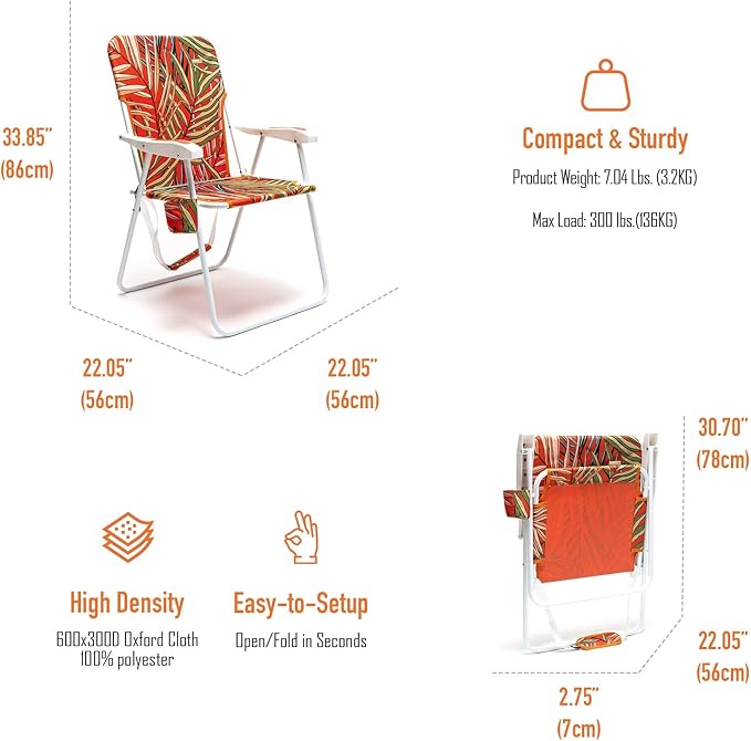 SUNNYFEEL Tall Folding Lawn Beach Chair Lightweight Portable Sand Chair for Adults Heavy Duty 300 LBS with Cup Holders Foldable Camping Lawn Chairs for Camp/Outdoor/Travel/Picnic/Concert/Sports
