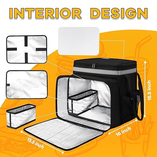 Ytonet Food Delivery Backpack with 7 Cup Holders XX-Large Expandable Delivery Bag for Hot/Cold Food with Reflective Strip Insulated Grocery Backpack Fits for Bike Uber Eats Grubhub Doordash Grey