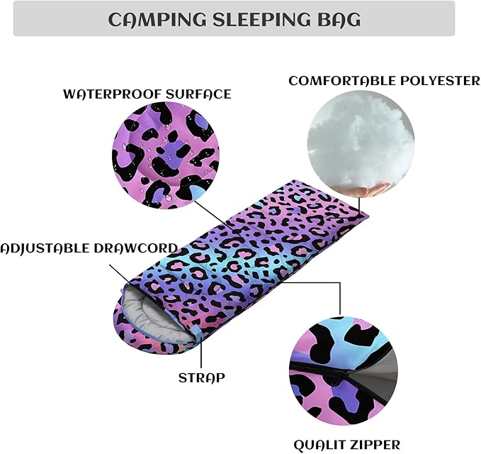 Sleeping Bags for Adults and Kids3D Printing Camping Sleeping Bag for Girls Boys Lightweight Waterproof Cold/Warm 3-SeasonOutdoor Travel with Compression Bags
