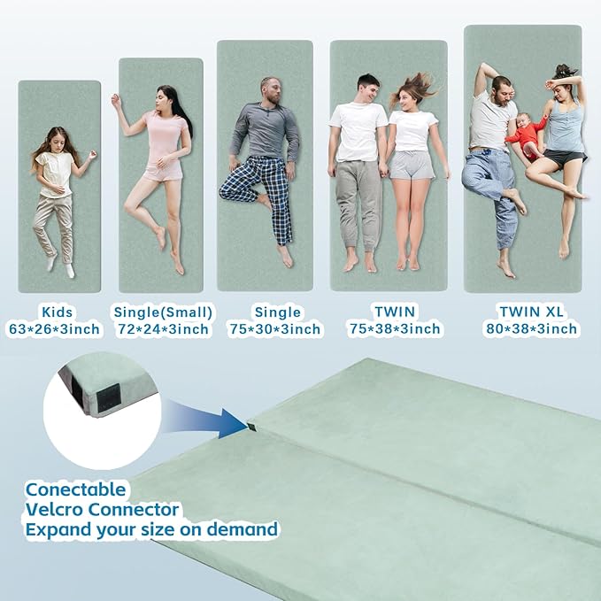 KingChii CertiPUR-US Memory Foam Camping Mattress Portable Roll Up Travel Car Camping Mattress Sleeping Pad &amp Floor Mattress Cot Mattress Guest Bed for Sleepover with Waterproof Cover &amp Trav