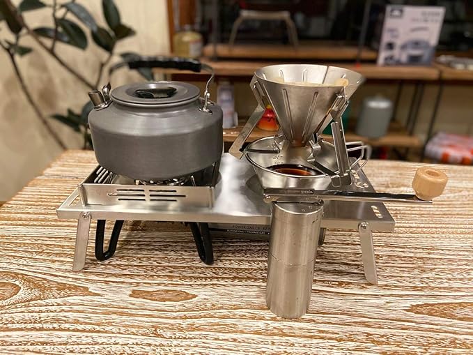 CAMPINGMOON Solo Camping Table Small Tabletop Heat Shield Windshield Stainless Steel Lightweight Compact with Storage Bag for ST-310 Alcohol Stove SK-310CP (Silver-JP)