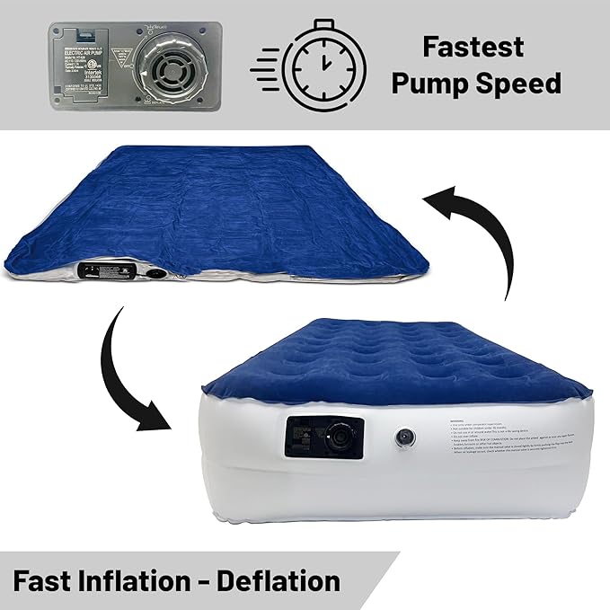 Greaton 14-Inch Durable Luxury Inflatable Air Mattress with Comfort Coil Technology and High Capacity Pump Good for Camping Home and Portable Travel Twin Blue