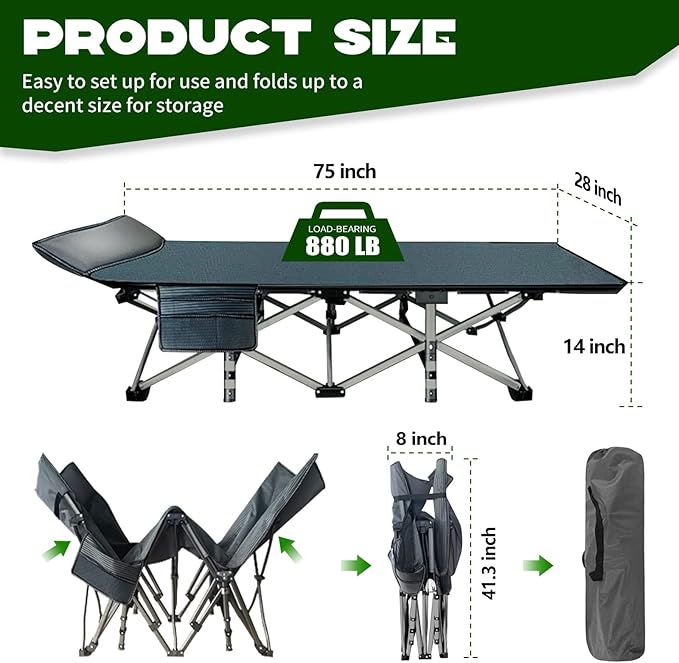 Barbella Folding Camping Cot Folding Cot Camping Cots for Adults Portable Sleeping Cot with Mattress Foldable Outdoor Bed Camp Cots Guest Bed with Carry Bag for Home Office &amp Outdoor Use