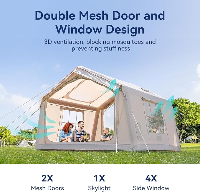 Inflatable Blow Up Tents for CampingWaterproof Oxford Hot Tent with Manual PumpSpacious Easy Setup Inflatable Camping Air Tent for Family Glamping