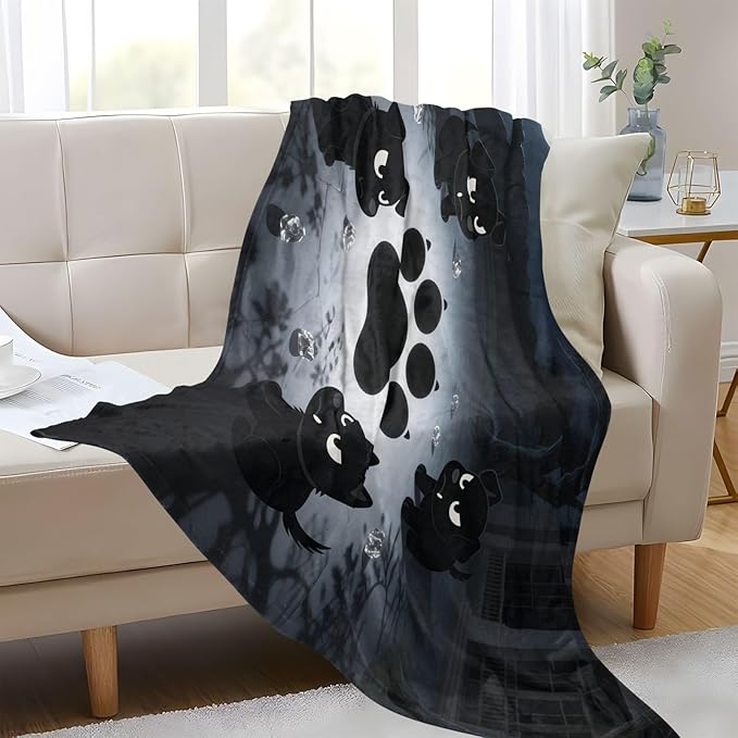 Throw Blankets For Couch Mysterious Dark Night Black Dog Girl Throw Blanket 50'' x 70''