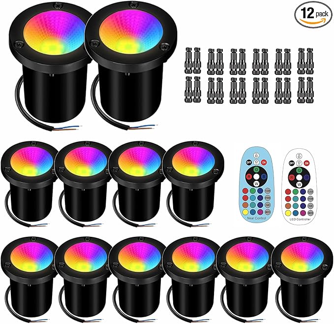 Low Voltage Landscape Lighting - 10W RGB Landscape Lights with Color Changing 12V-24V Waterproof In-Ground LightsOutdoor Landscape Lighting for Yard Walkway Garden (12)