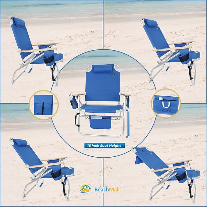 Big Jumbo 500 lbs XL Wide Heavy Duty Beach Chair for Big &amp Tall Adults Aluminum Tubing - 4 Reclining Positions