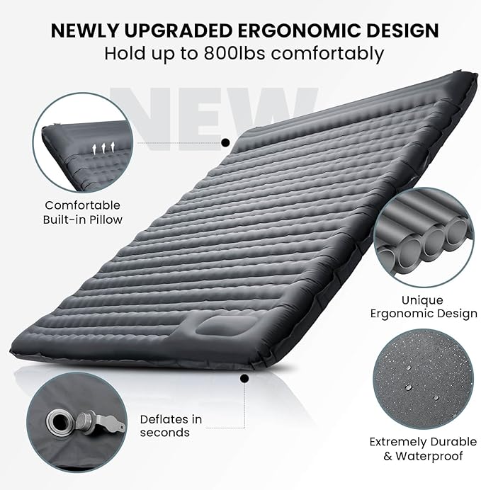 Double Sleeping Pad 4.7“ Ultra-Thick Camping Mattress 2 Person for Backpacking Hiking(Grey)