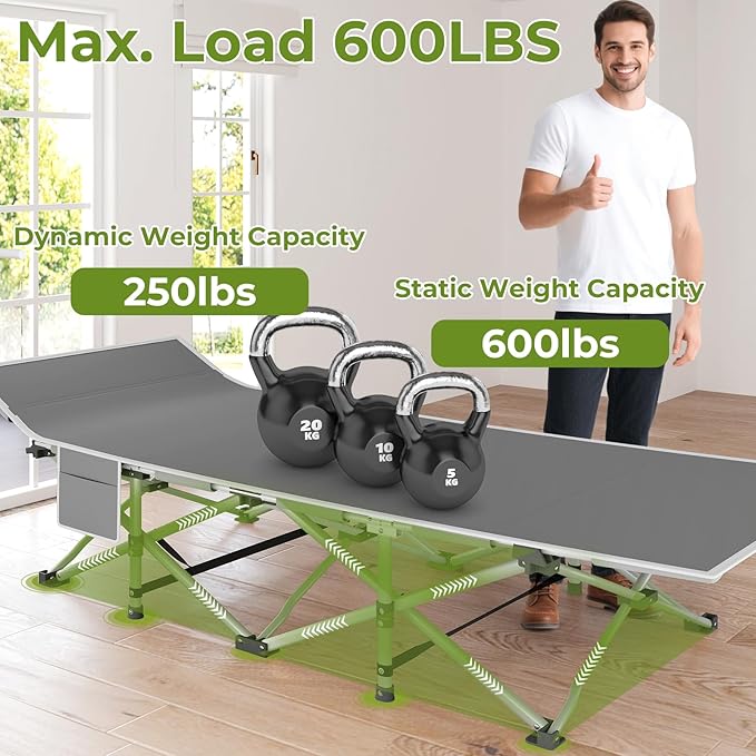 Camping Cots for Adults - Heavy Duty Folding Sleeping Cots with Carry Bag Double Layer Oxford Portable Travel Cots for Outdoor Camp Beach Home &amp Office (Silver Frame &amp Gray Pad 1PACK)