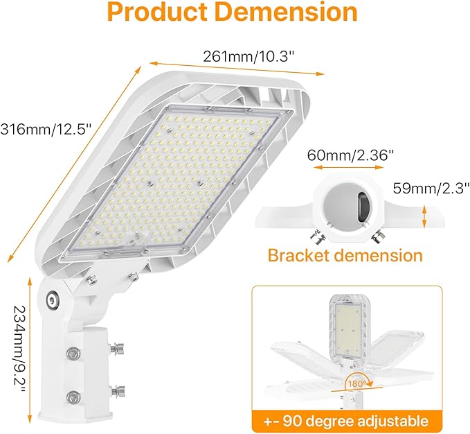 150W LED Parking Lot Light 22500LM Outdoor Light with Dusk to Dawn Photocell Adjustable Slip Fitter Mount 5000K IP65 100-277V Commercial LED Shoebox Light for Outdoor(White)