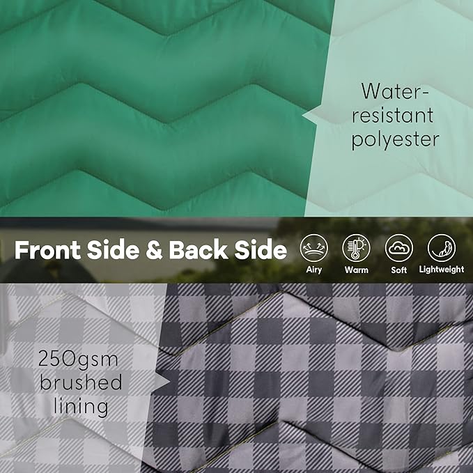 UNIKOME Waterproof Puffy Camping Blanket - Lightweight Packable Outdoor Quilt with Corner Loops Warm Compact Blanket for Cold Weather Hiking Picnic Stadium Travel 75×52 Green