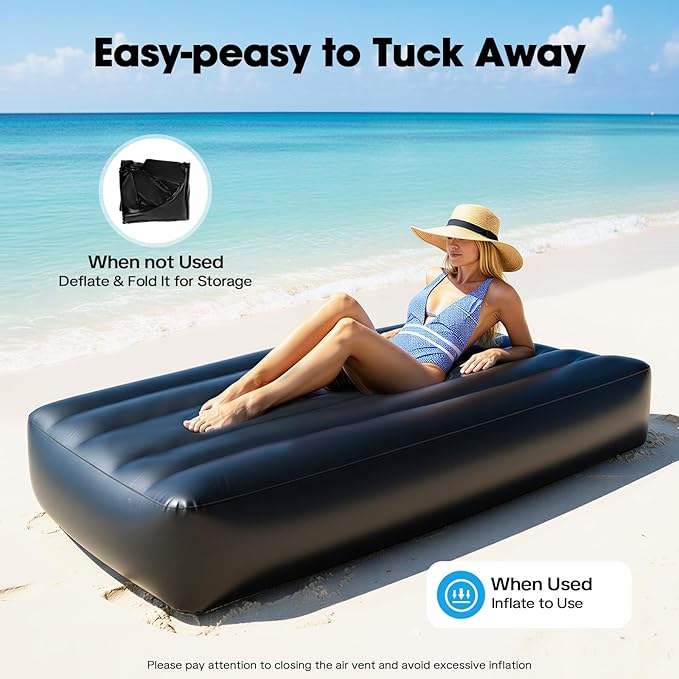 BBL Bed 72 x 40 Inflatable Mattress with Hole BBL Bed After Surgery for Sleeping Ergonomics PVC Pregnancy Bed Inflatable Mattress Air Mattress for Camping Traveling Hiking (Black)
