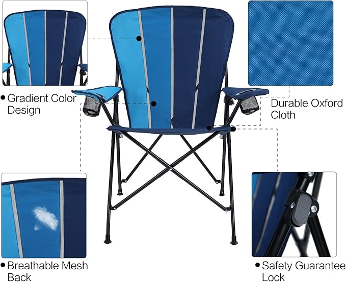 LET'S CAMP Oversized Camping Chairs Lawn Chair Support 300LBS Portable Collapsible Chair with Cup Holder