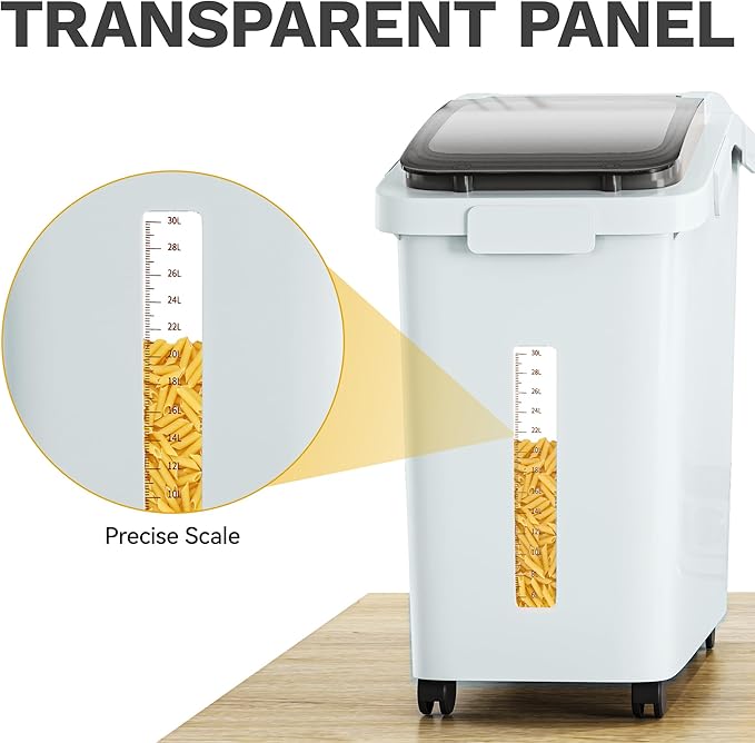 DWVO Large Ingredient Storage Bins 11.4-Gallon Flour Rice Food storage Containers Bins with Wheels Scoop and Airtight Lid for Dry Food Flour Cereal Grain Sugar Gray
